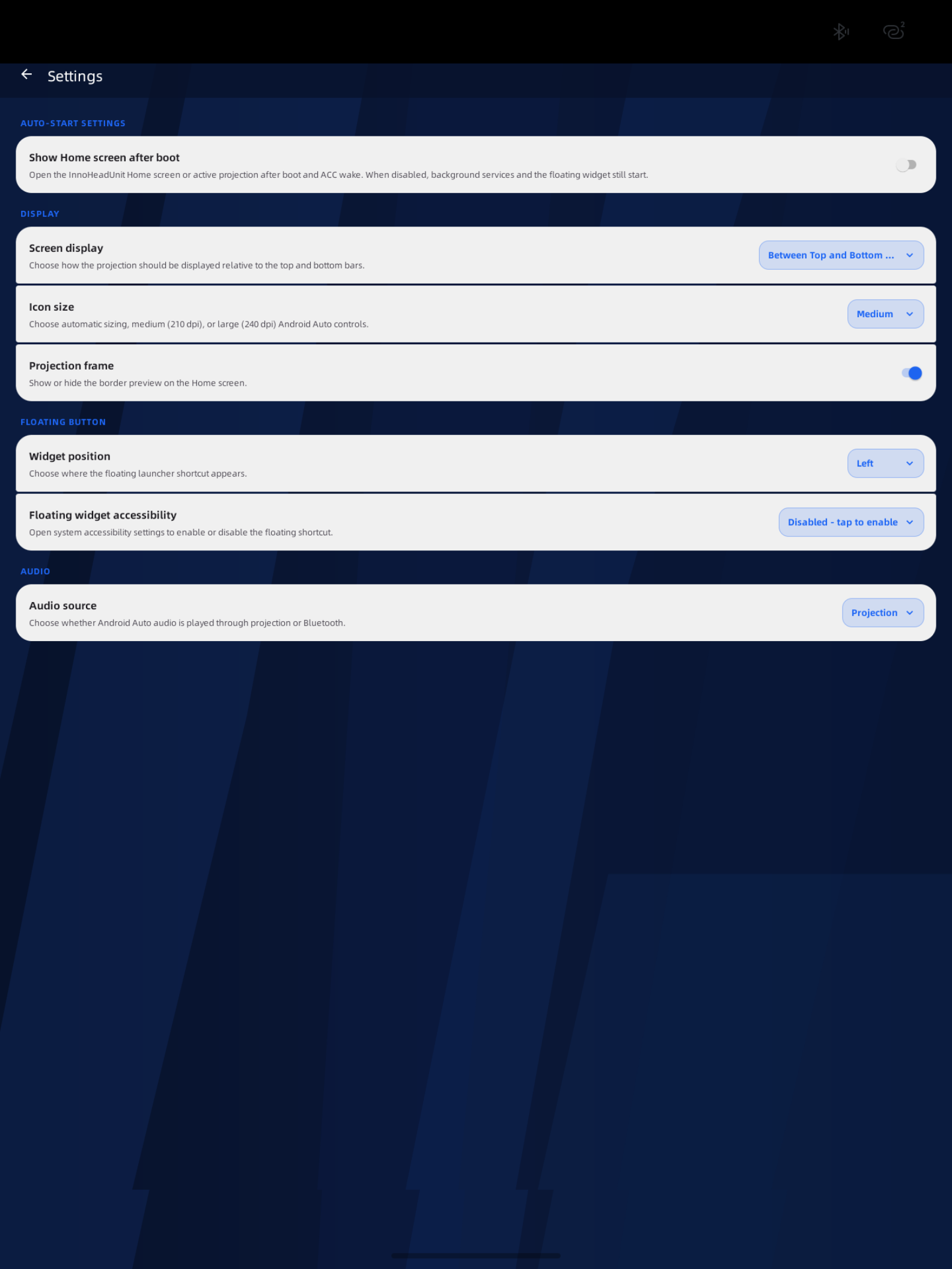 Odabrana postavka Between Top and Bottom Bars