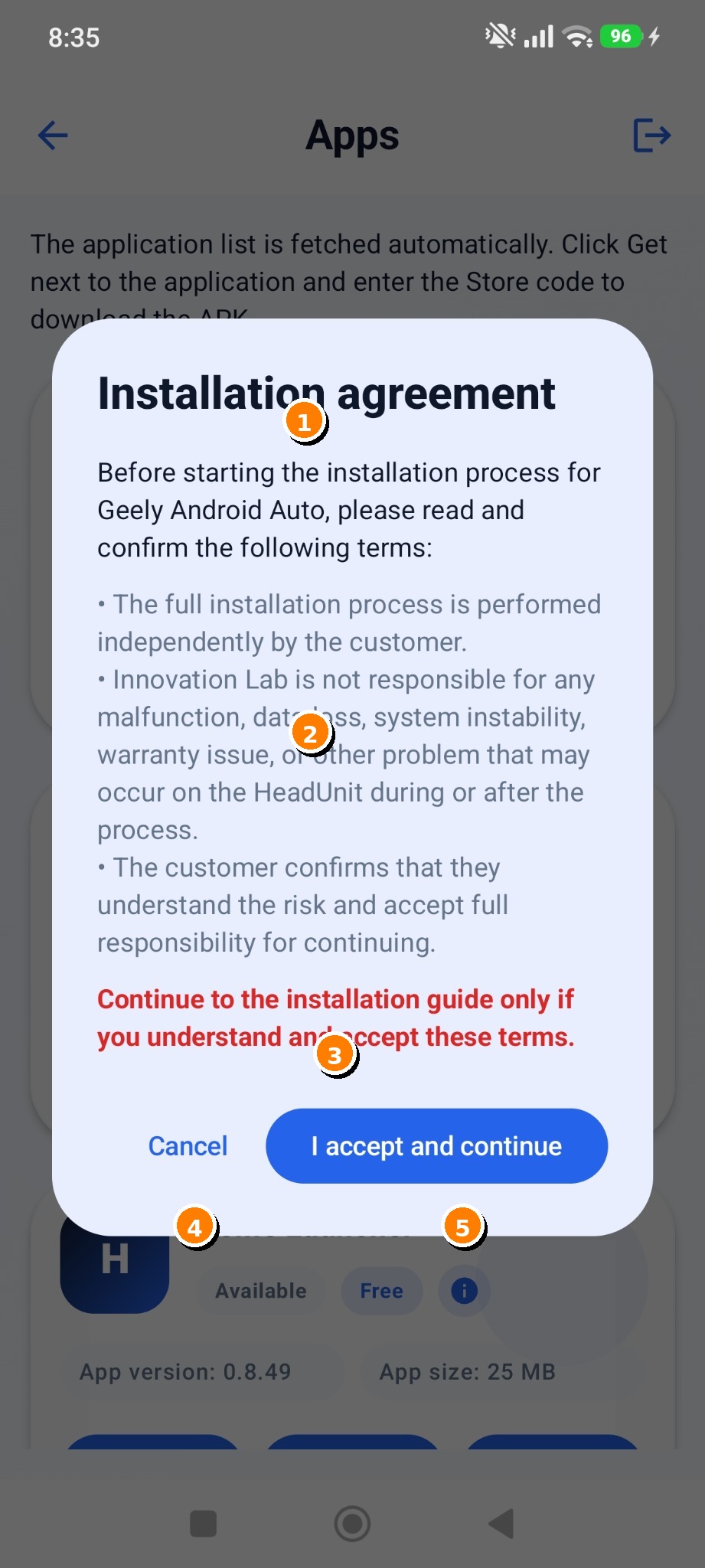 Označeni prikaz koraka 11: 11. Installation agreement